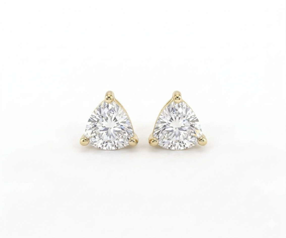 1.20TCW Trillion Cut Lab Grown Diamond 14K Gold Solitaire Stud Pushback Earrings