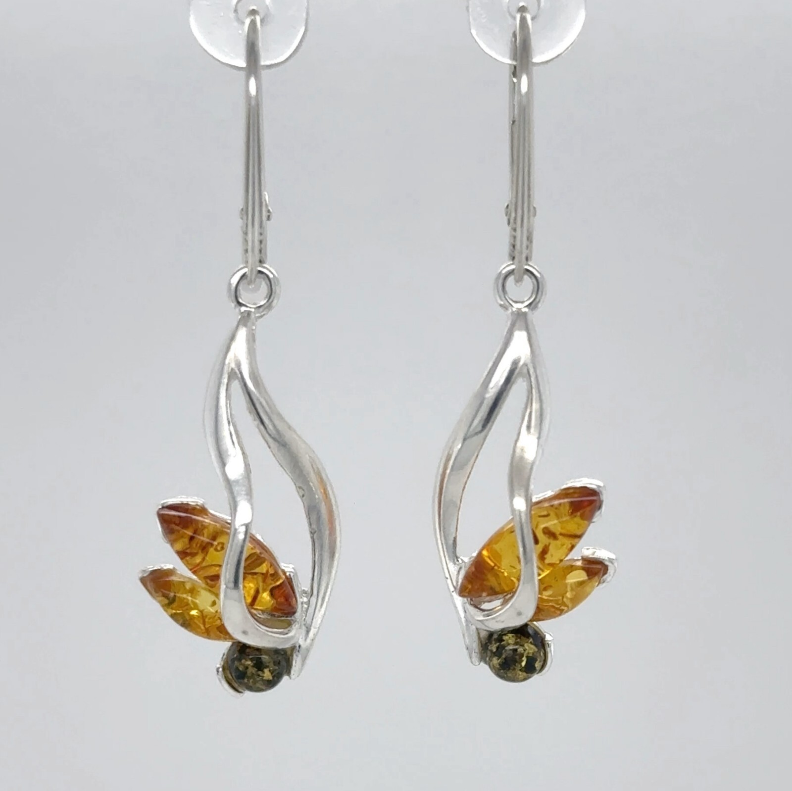 Multi-Color BALTIC AMBER Dangle Leveback Earrings 925 STERLING SILVER #2551e