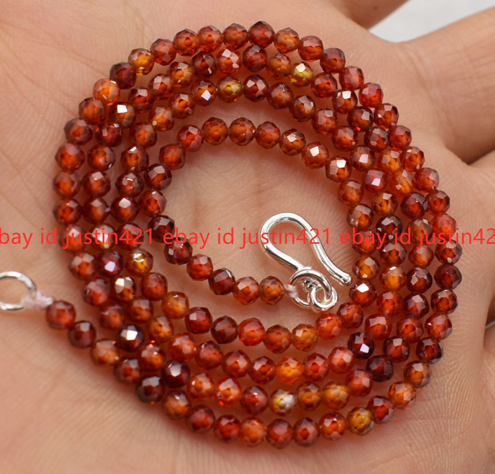 Genuine Natural 3mm Faceted Multicolor Zircon Round Gems Necklace Silver Clasp