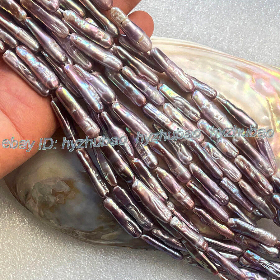 6x(25-30mm) Purple Colorful Freshwater Baroque Toothpick Pearl Loose Beads 15″