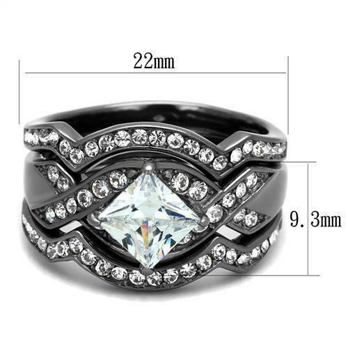Brilliant 1.6Ct Princess Cubic Zircon CZ AAA Light Black Wedding Set Tk2741