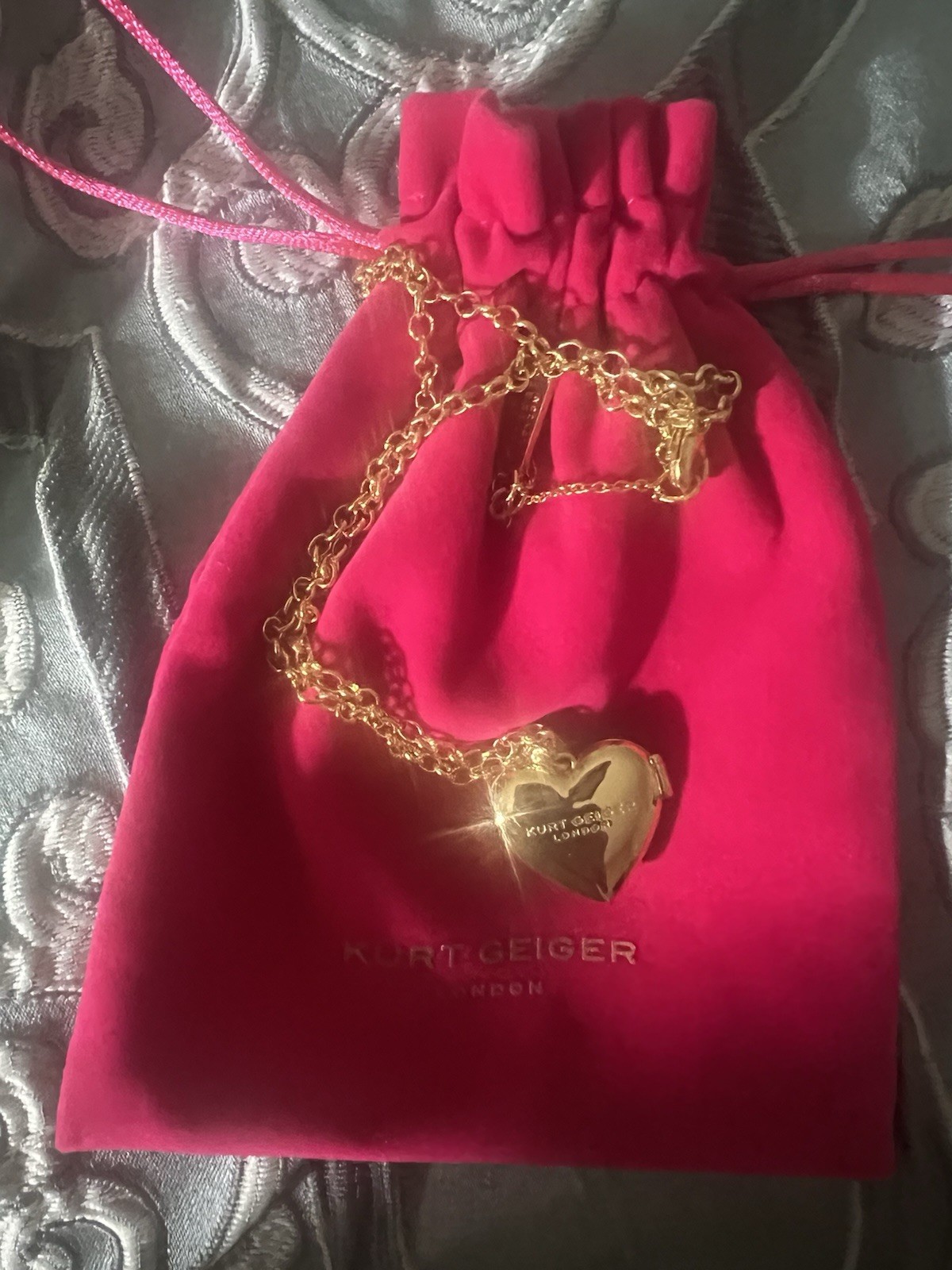 Kurt Geiger Heart Charm Locket Pendant Necklace Multicolor Pavé Crystal Gold