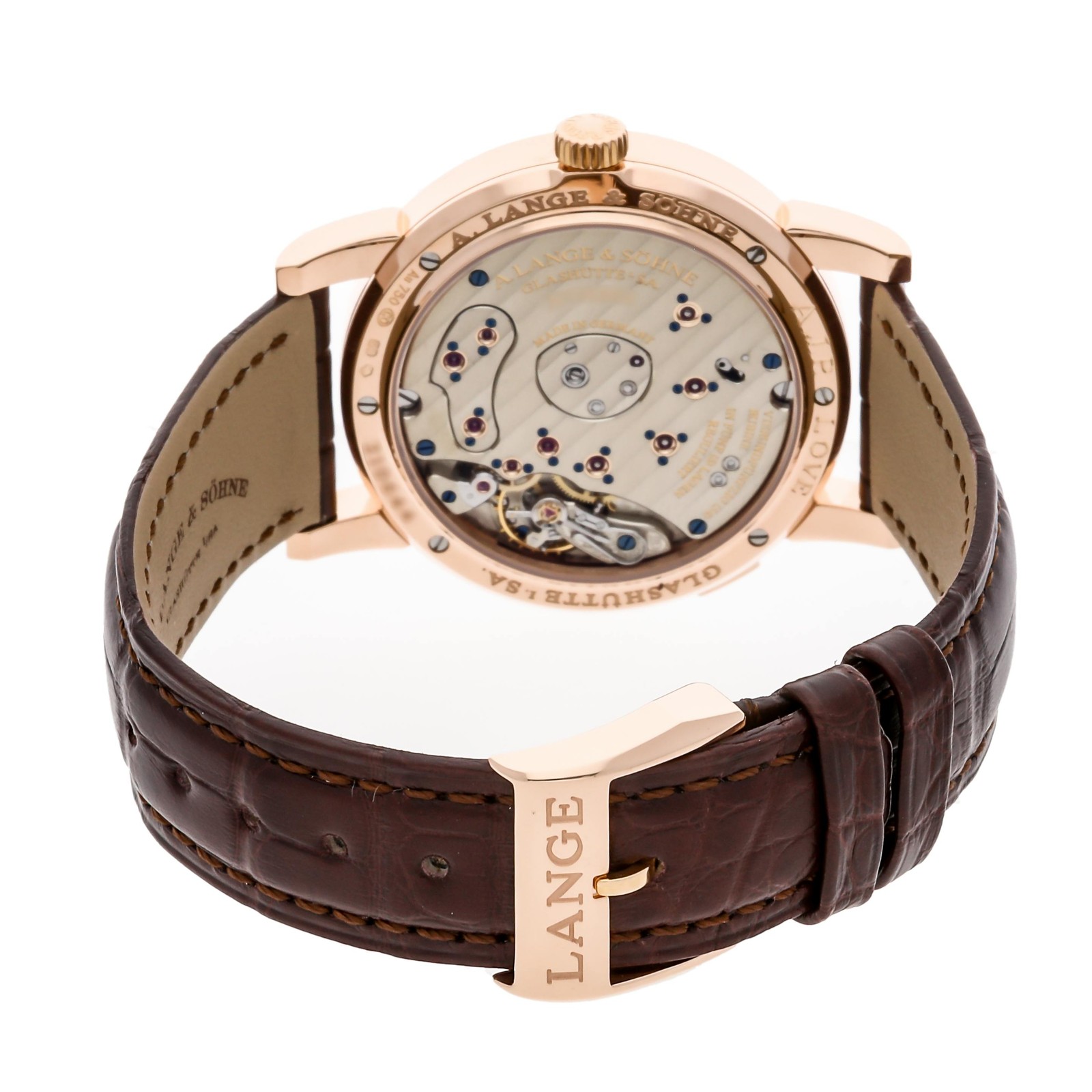 A. Lange & Sohne Lange 1 Moonphase Rose Gold Manual 38mm Strap Watch 109.032
