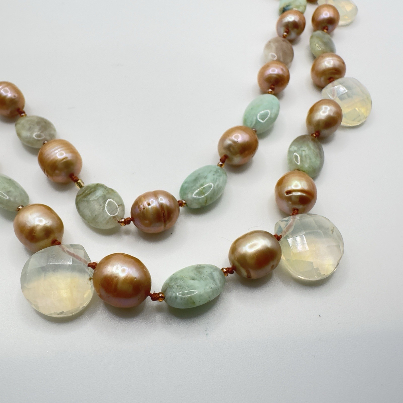 Pearl & Gemstone Necklace Double Strand Chunky Sterling Clasp Studio Stunning