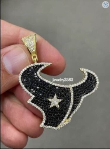 Men’s 1.5ct Black/White Real Moissanite Houston Texans Pendant 925 Silver GIFT