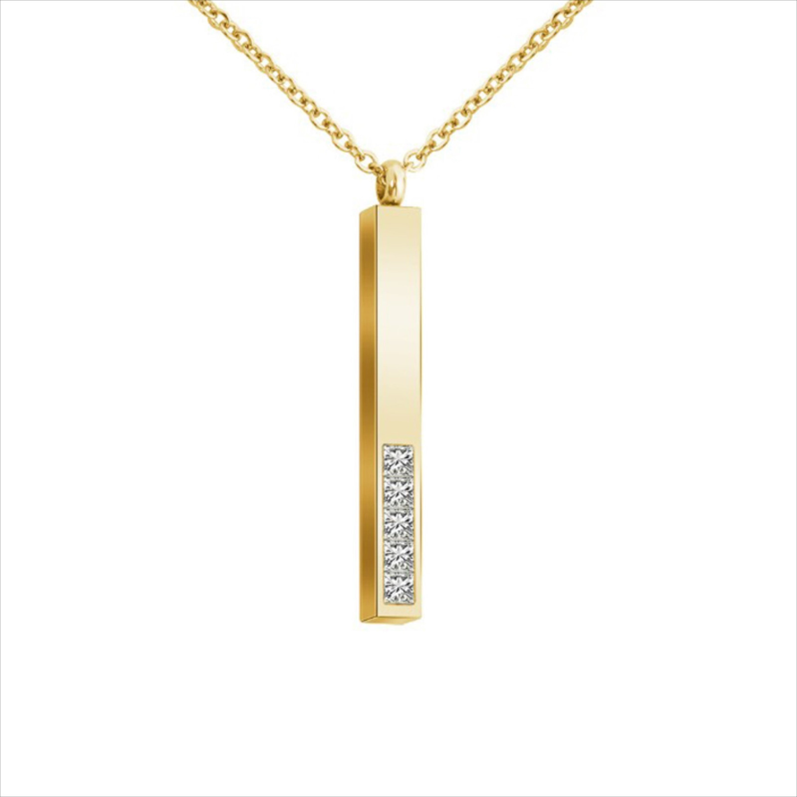 Personalized Vertical Crystal Bar Necklace, Custom Engraved 3D Name Necklace