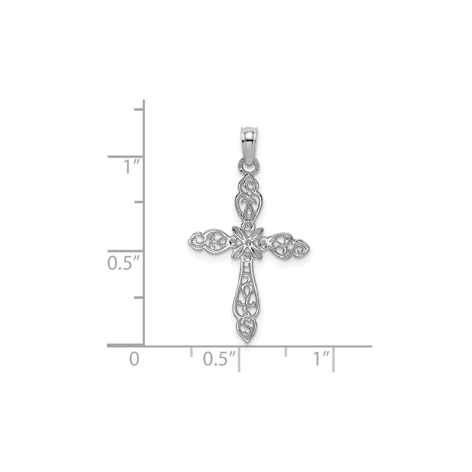 14k White Gold Cross Pendant Necklace Vintage Filigree Floral for Men Women