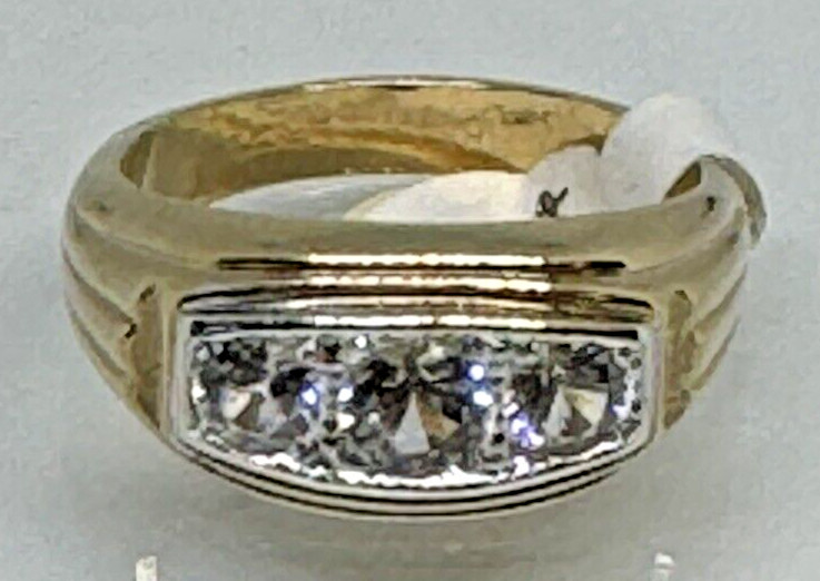 Men’s Uncas Karat clad 3 Stone Ring 18k Heavy Gold Electroplate NOS NWT S11.5
