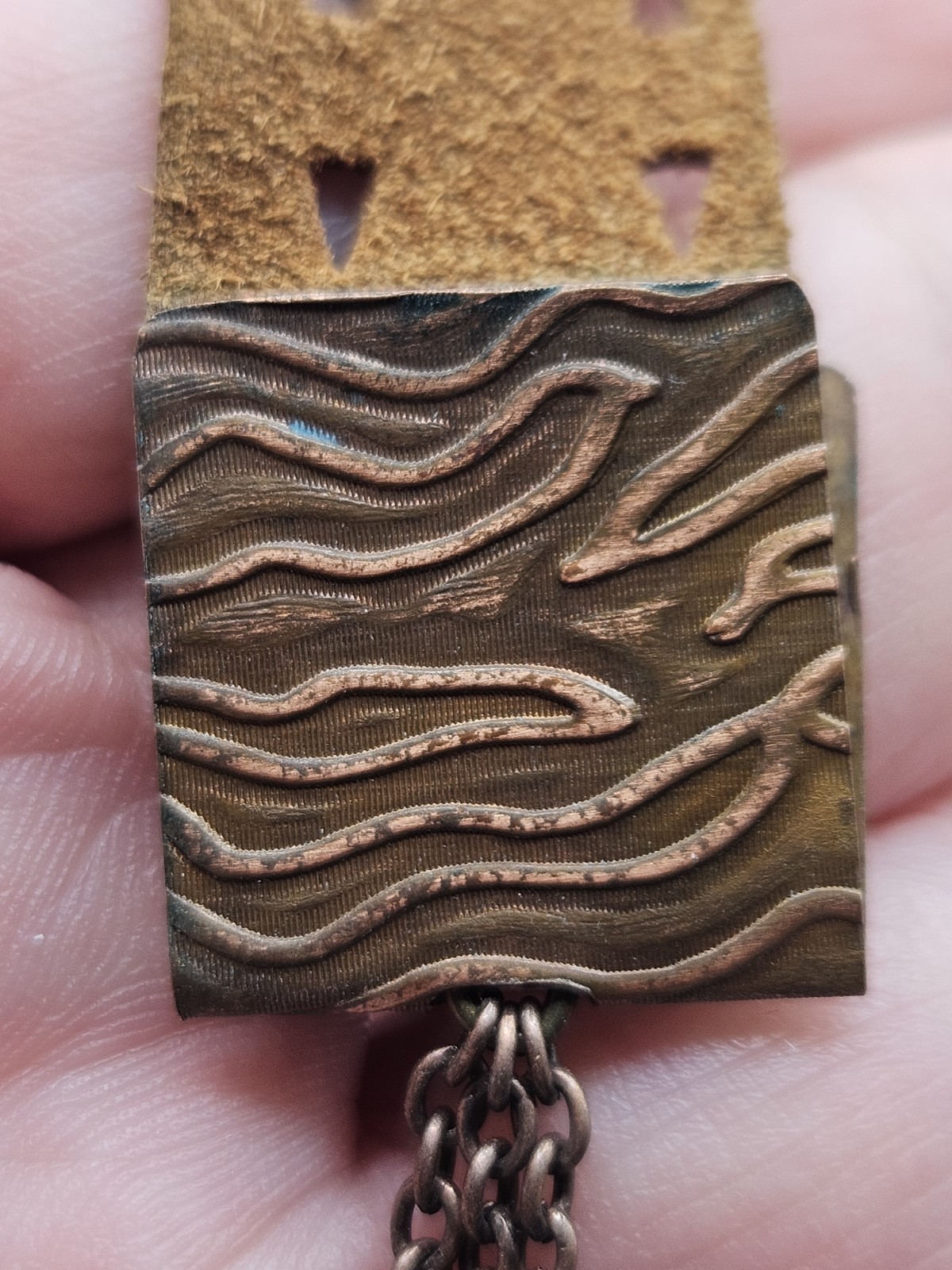 Artisan Modernist Enamel Metal Pendant Suede Leather Necklace 18″