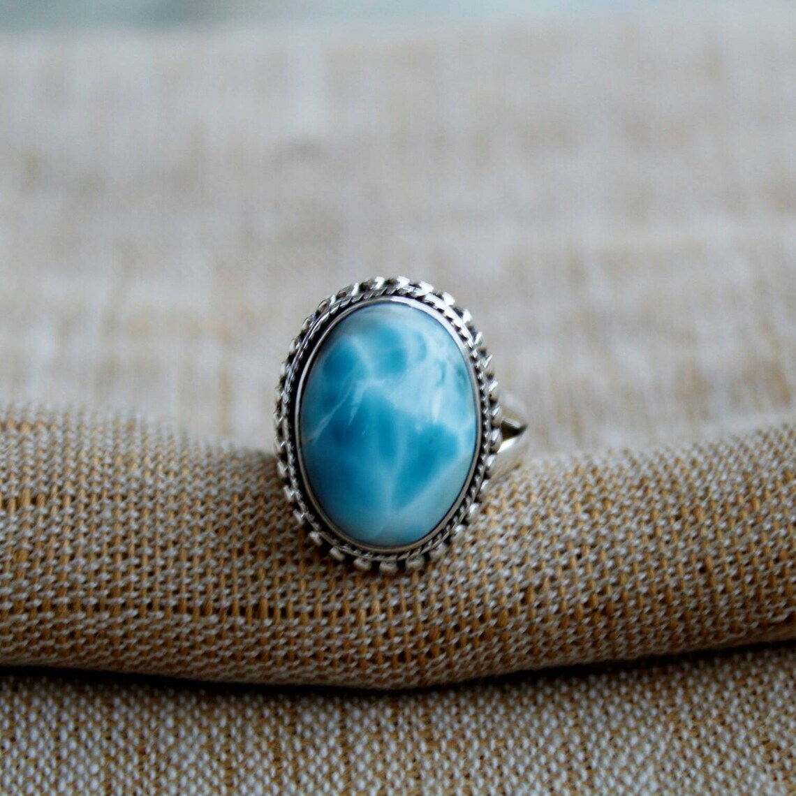 Amazing Caribbean Larimar Gemstone 925 Sterling Silver Handmade Ring All Size