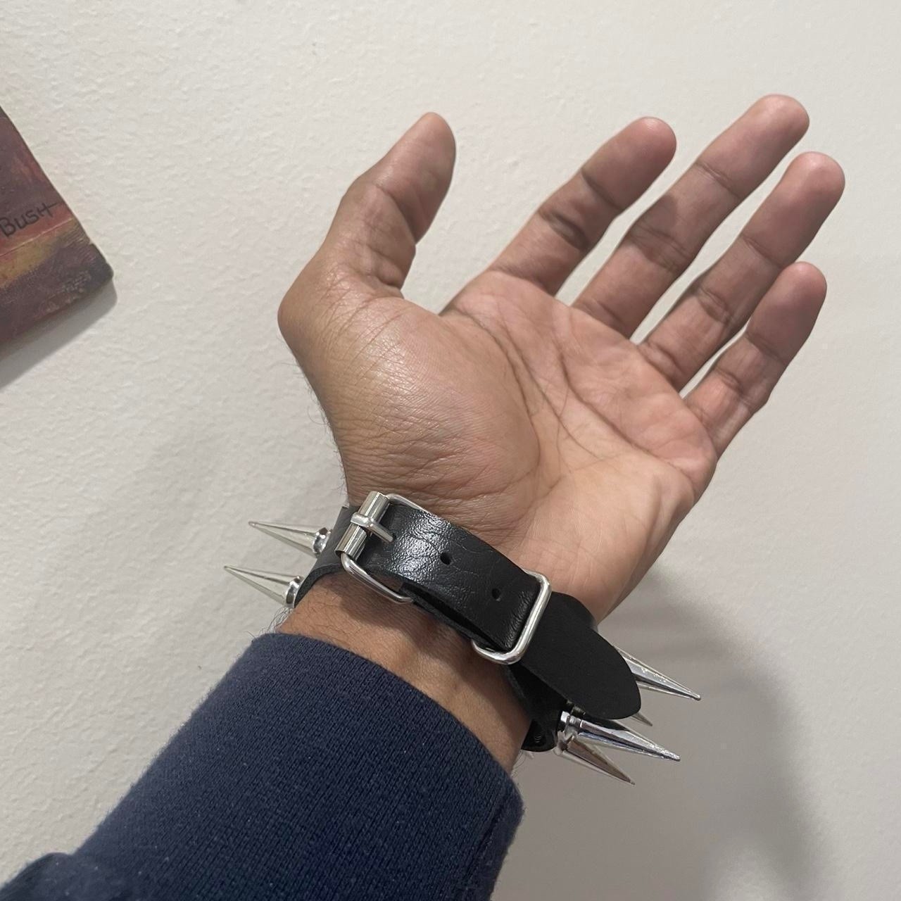 Extra Spiked Black and silver Pu leather punk goth bracelet emo brand new