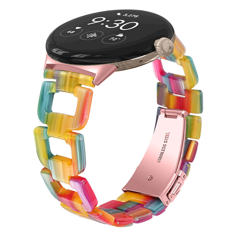 Luxury D Link Resin Watch Band Stainless Steel Strap For Google Pixel Watch 1 2
