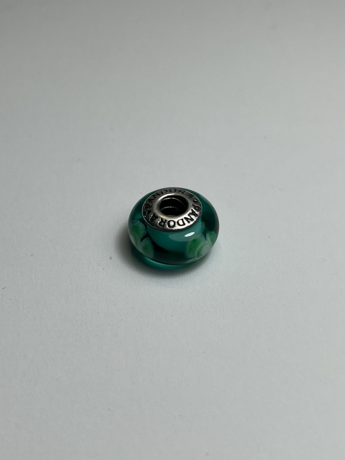 Pandora Authentic Teal Green Murano Glass Charm Sterling Silver Core ALE