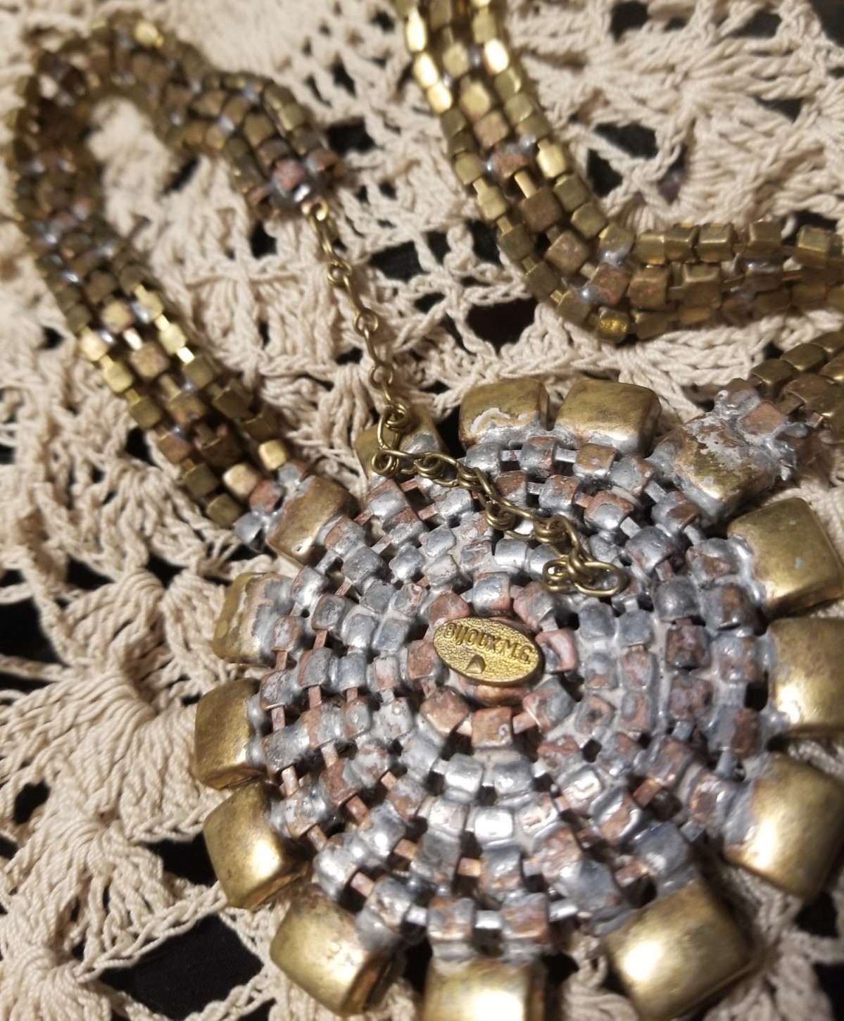 Bijoux M.G. Czech Republic 1940-1950 Antique Necklace,16″, 3″Crystal Medallion
