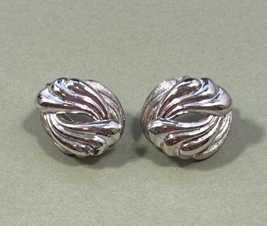 Vintage Classic 925 Silver Round Knot Clip On Earrings Germany Wire Back 7.71g
