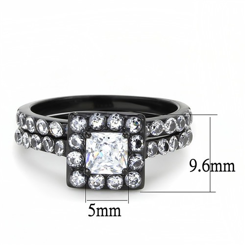Women’S 1Ct Princess AAA Grade Cubic Zircon CZ Black Ip Wedding Set Tk3458