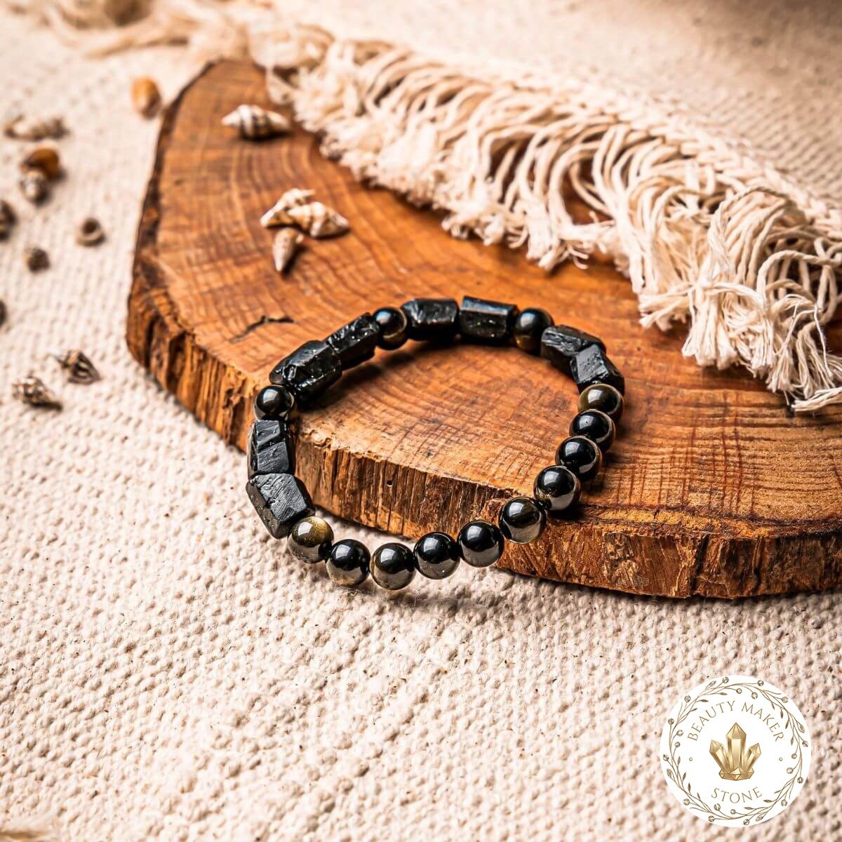 Black Tourmaline Obsidian Protection Bracelet Jewelry For Stability And Success
