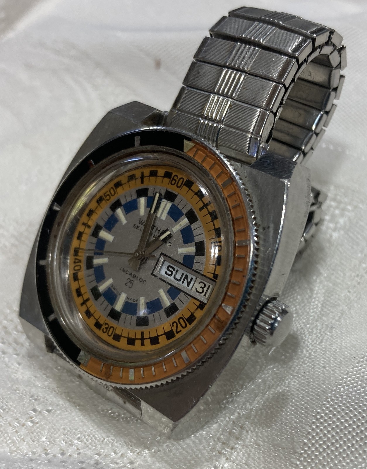 1970’s Waltham Incabloc 25 Jewel Day-Date Diver Watch Ref. B-383 $549-OBO