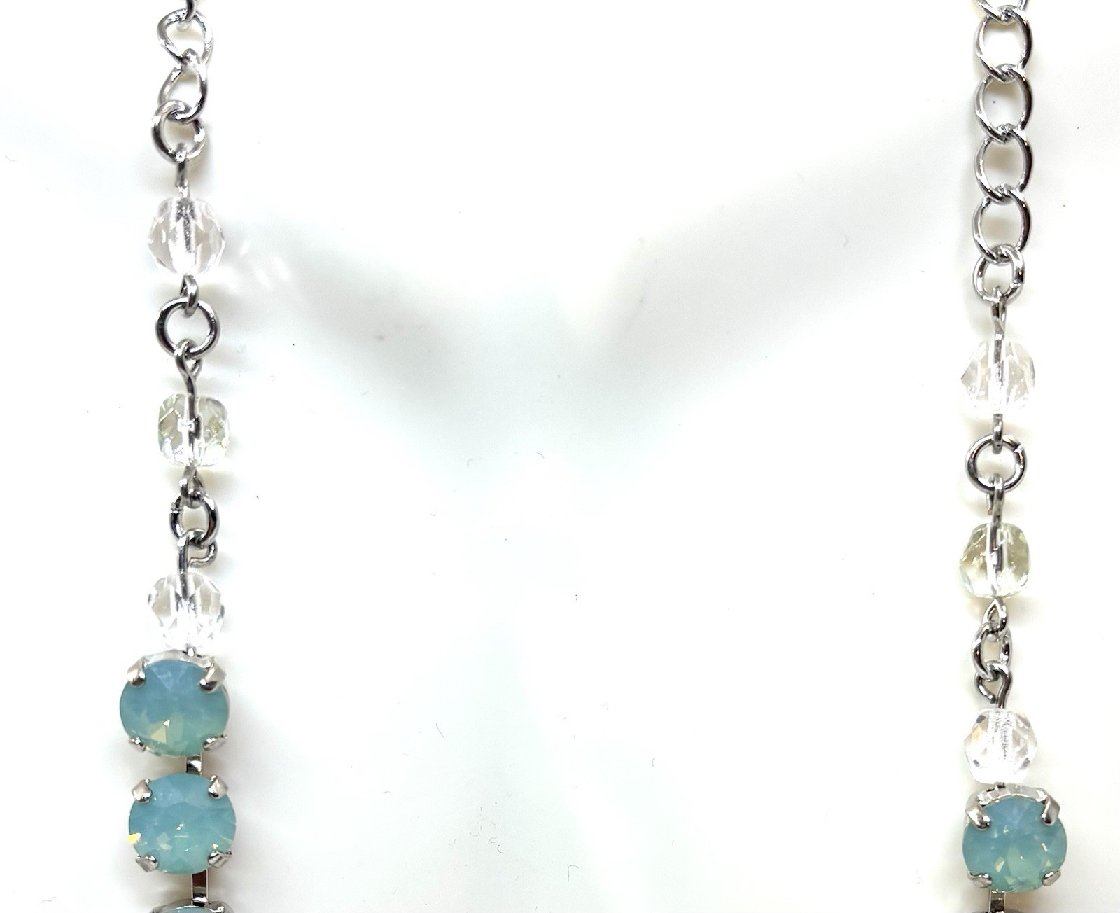 Rhodium Silver Plated Mint Green Pacific Opal Crystal Cup Chain Tennis Necklace