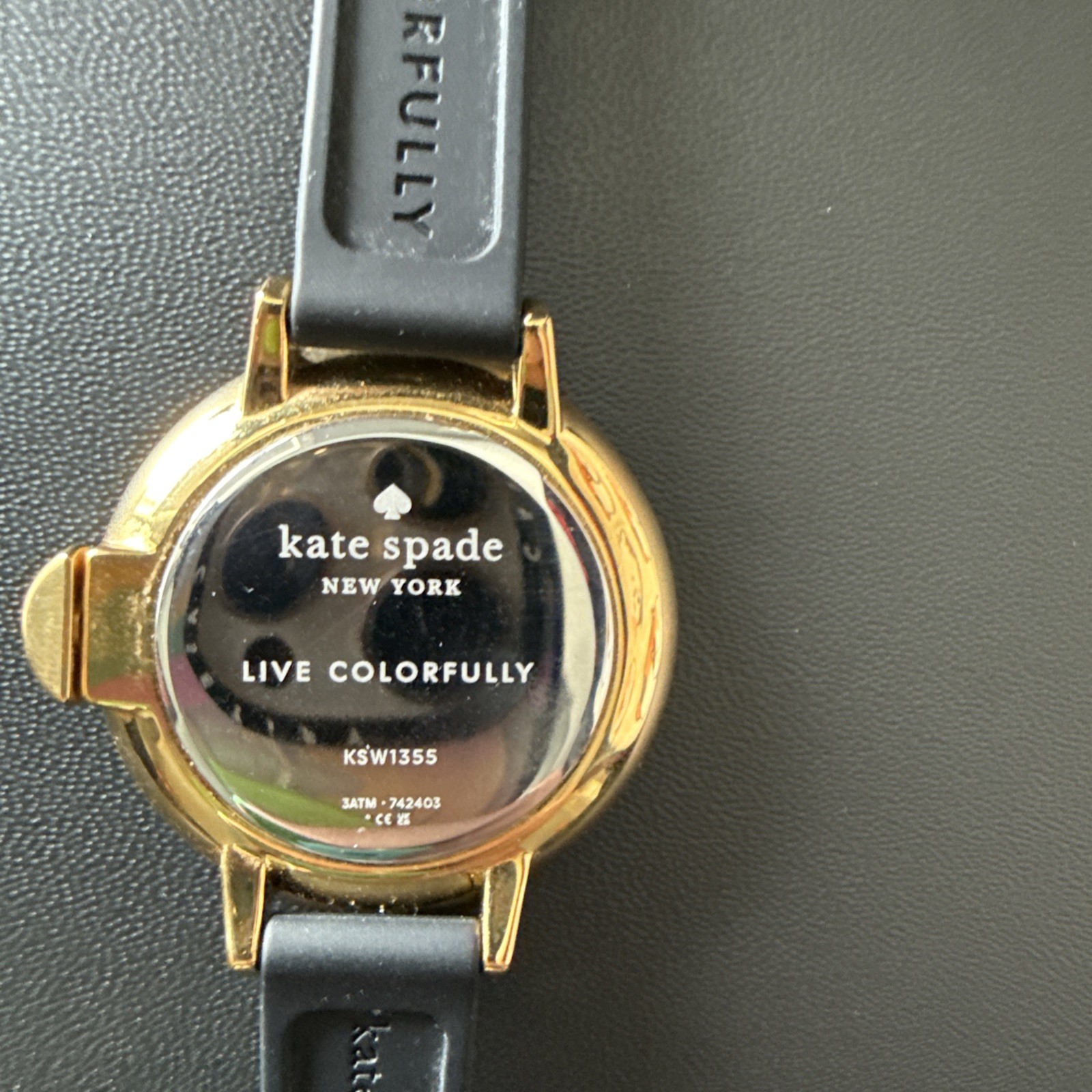 kate spade new york Park Row Black Polka Dot Silicone Watch KSW1355 NEW 34MM