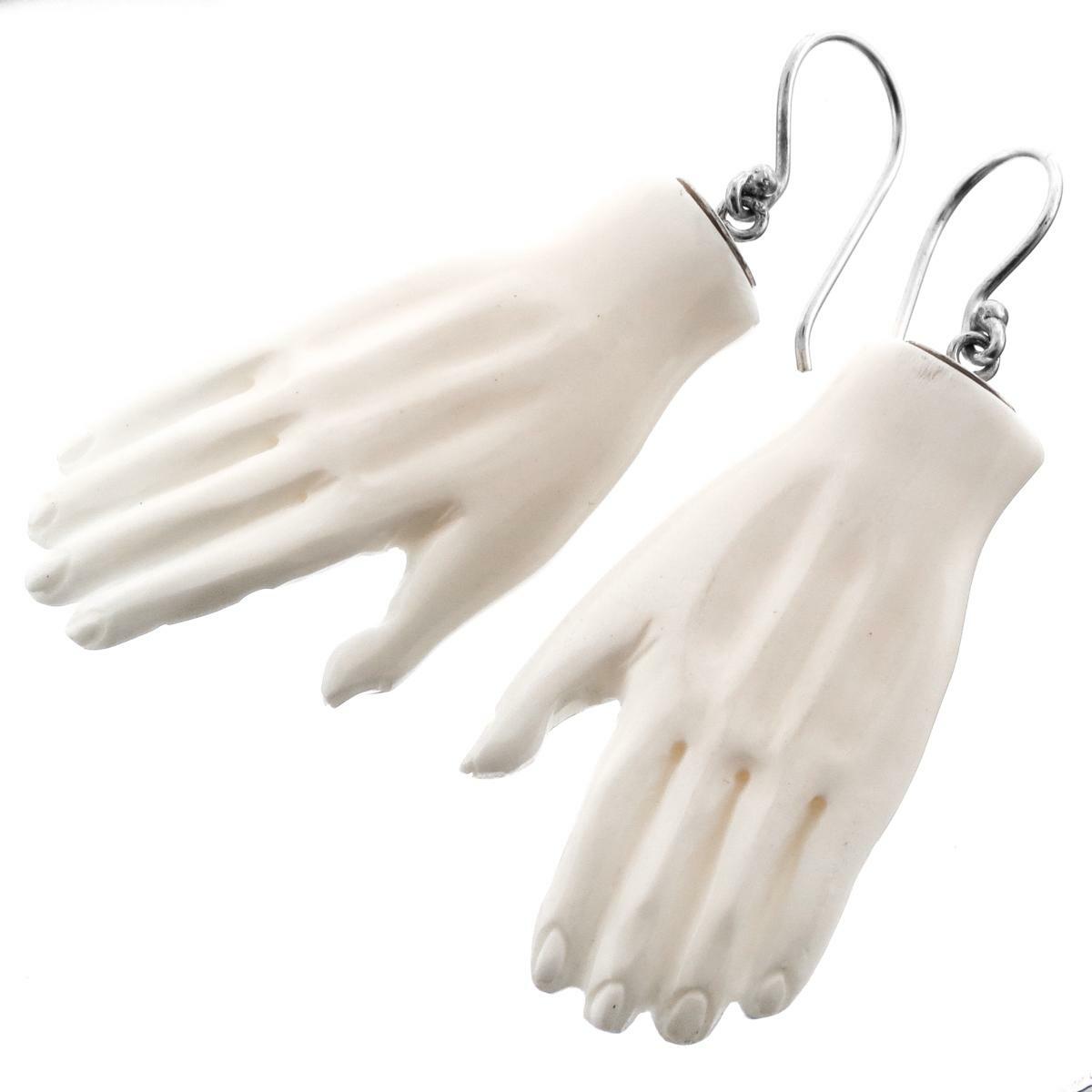 925 Silver Frida Khalo Picasso Hand Made Bison Bone Sterling Earrings, 1 3/4″