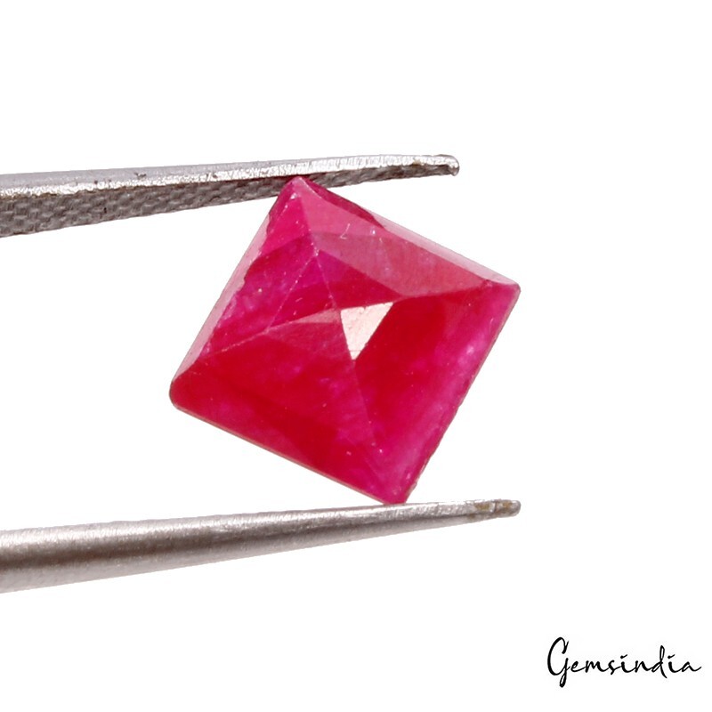 GTL Certified 3.66 Cts Dyed Red Corundum Square Cut Loose Gemstone for Ring