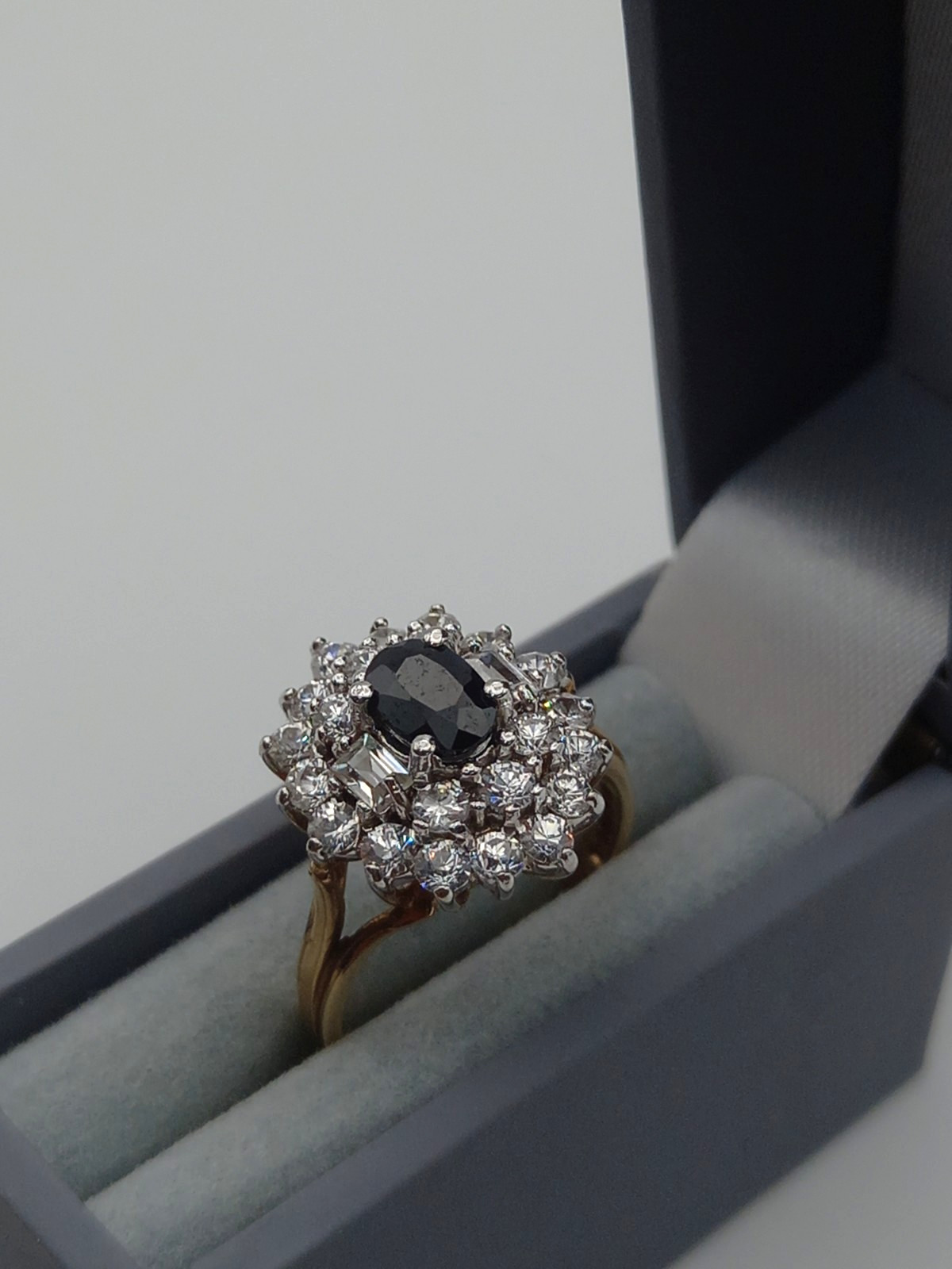 9ct Gold Lab CZ & Sapphire Cluster ring 3.3 grams size K