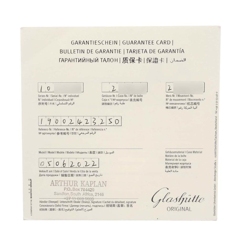 Glashutte PanoMaticLunar Steel Silver Dial Mens Watch 1-90-02-42-32-61 Box Paper