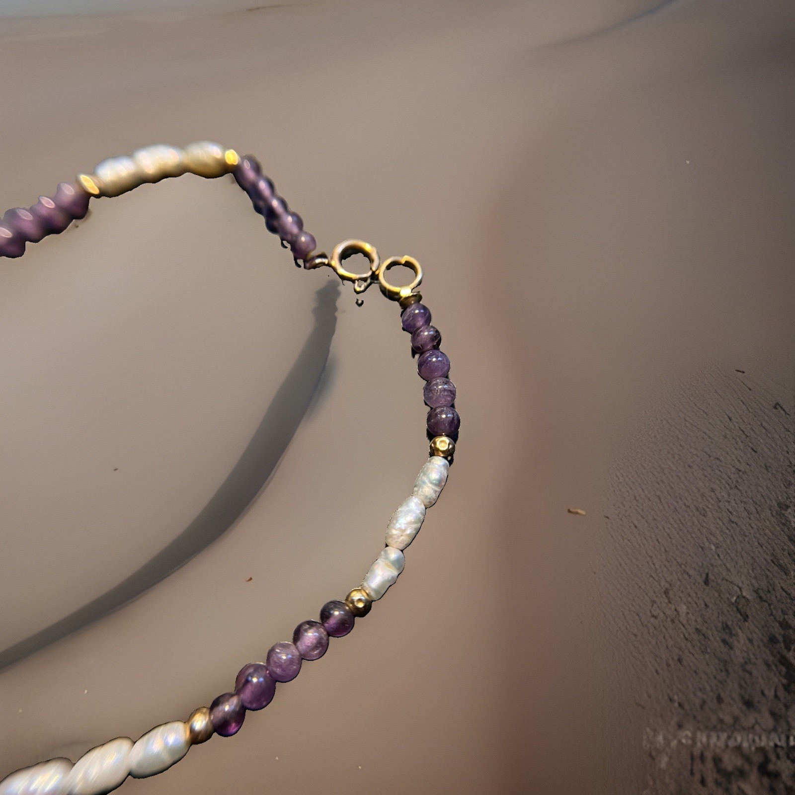 Women’s Bracelet Amethyst Freshwater Pearls 14K Gold Beads And Clasp 7.25 in