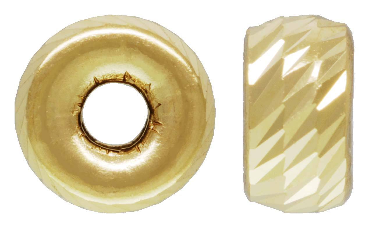 14K Yellow Gold 4 mm Diamond Multi-Cut Roundel Bead Spacer 1.4mm Hole Findings