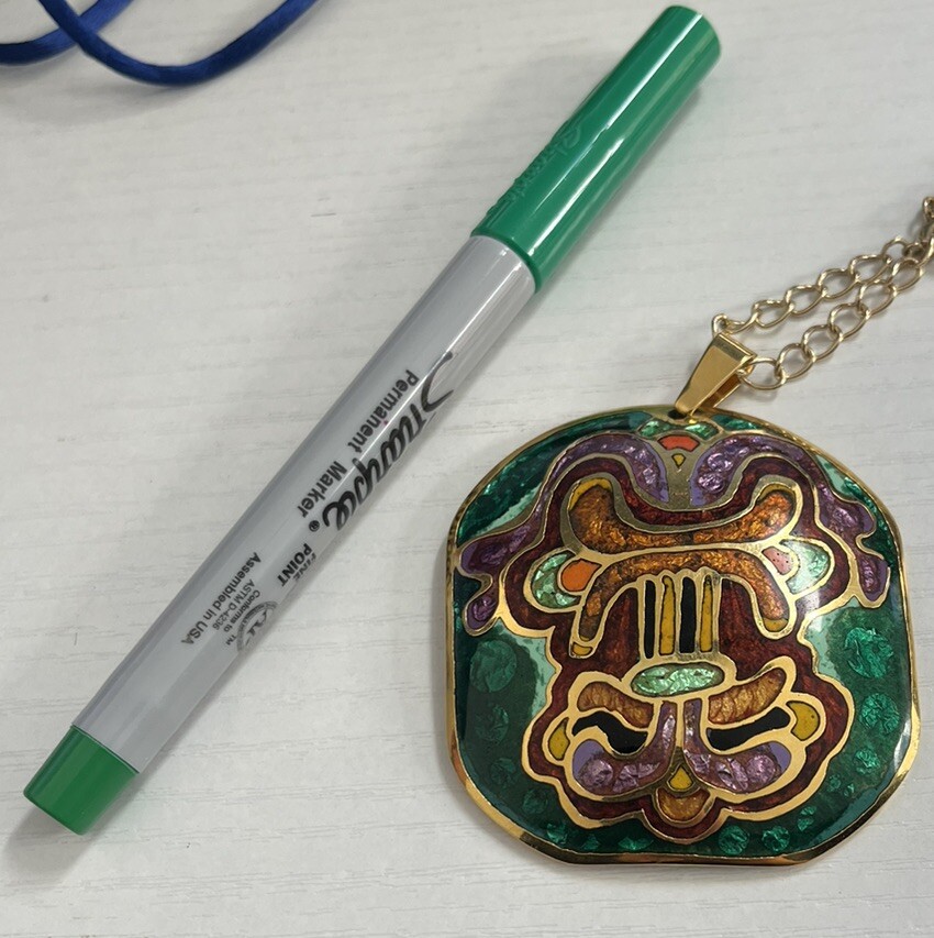 Enamel And Metal Necklace Pendant – Hand Painted “Duba 79” Cloisonné