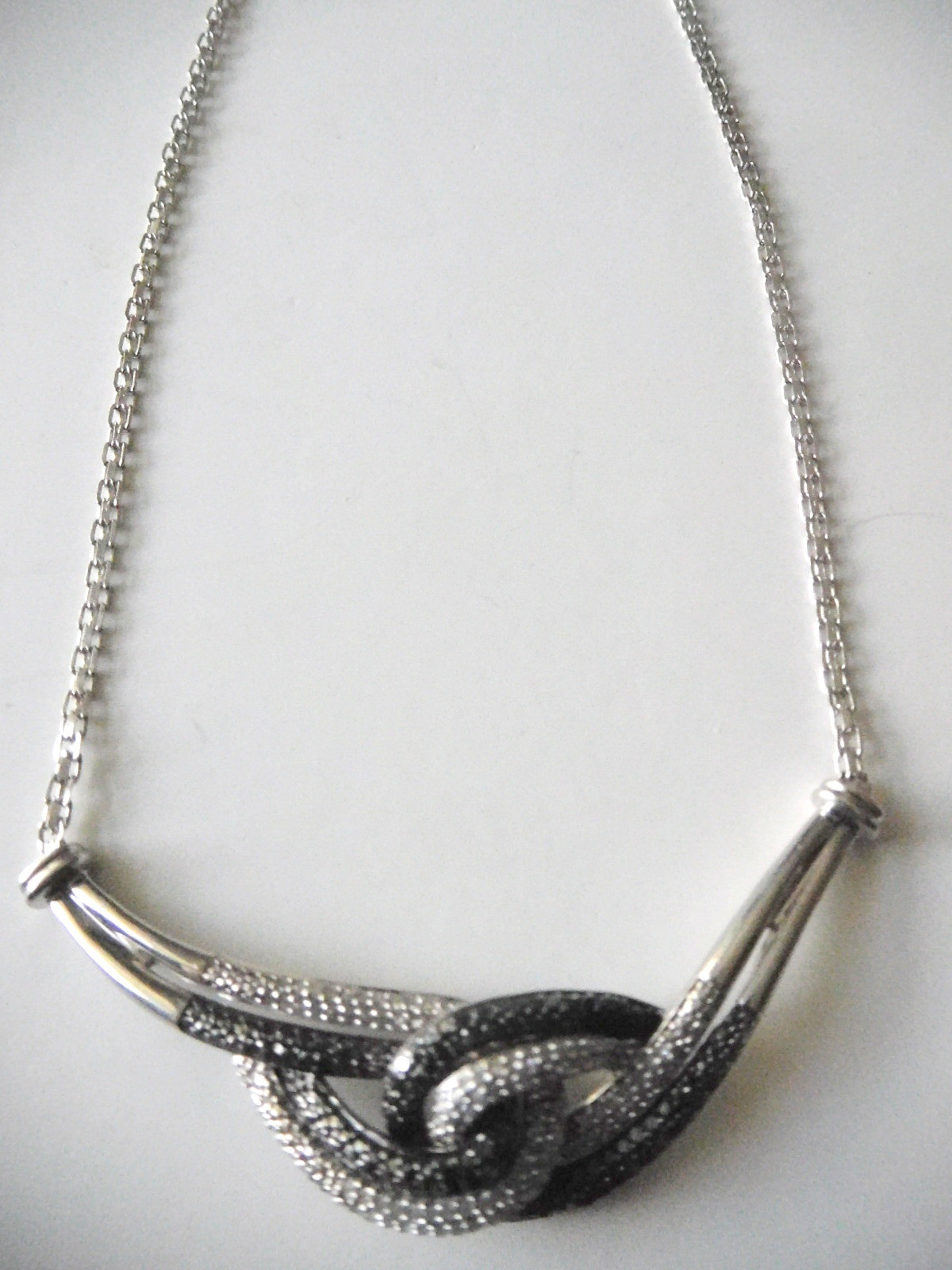 Sterling salt and pepper .75ct Diamonds Station Necklace 18″ I-6667