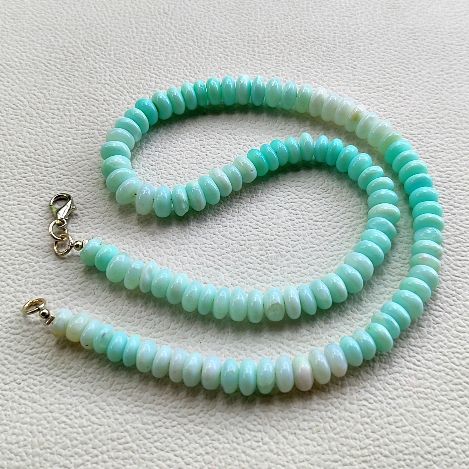 Peruvian Natural Blue Opal Smooth Rondelle Bead Gemstone Necklace 7-8mm 16.5″