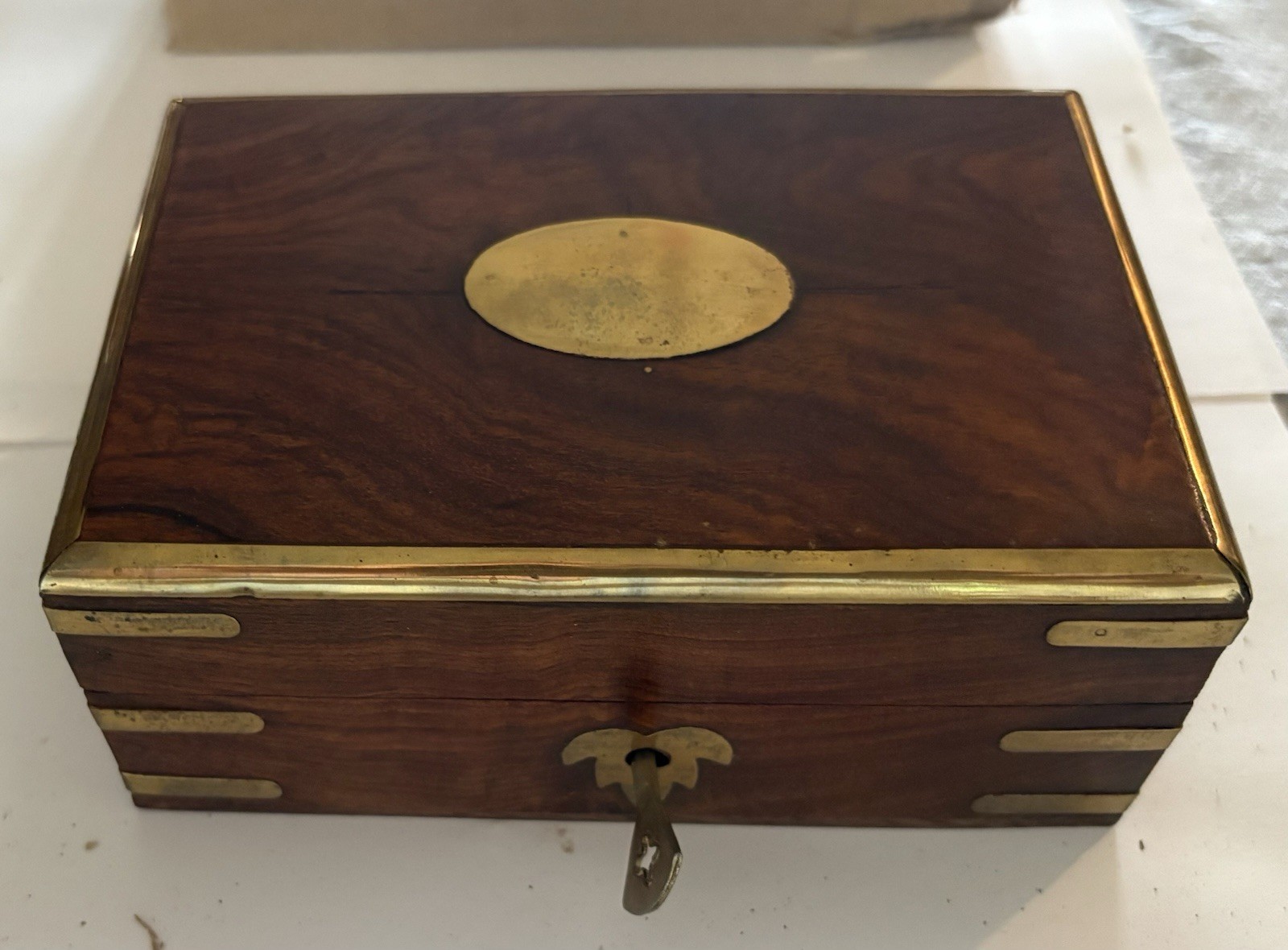 Handmade Brass Fitted Wooden Jewelry Box Indian Rosewood Floral Hand Carved 6×4