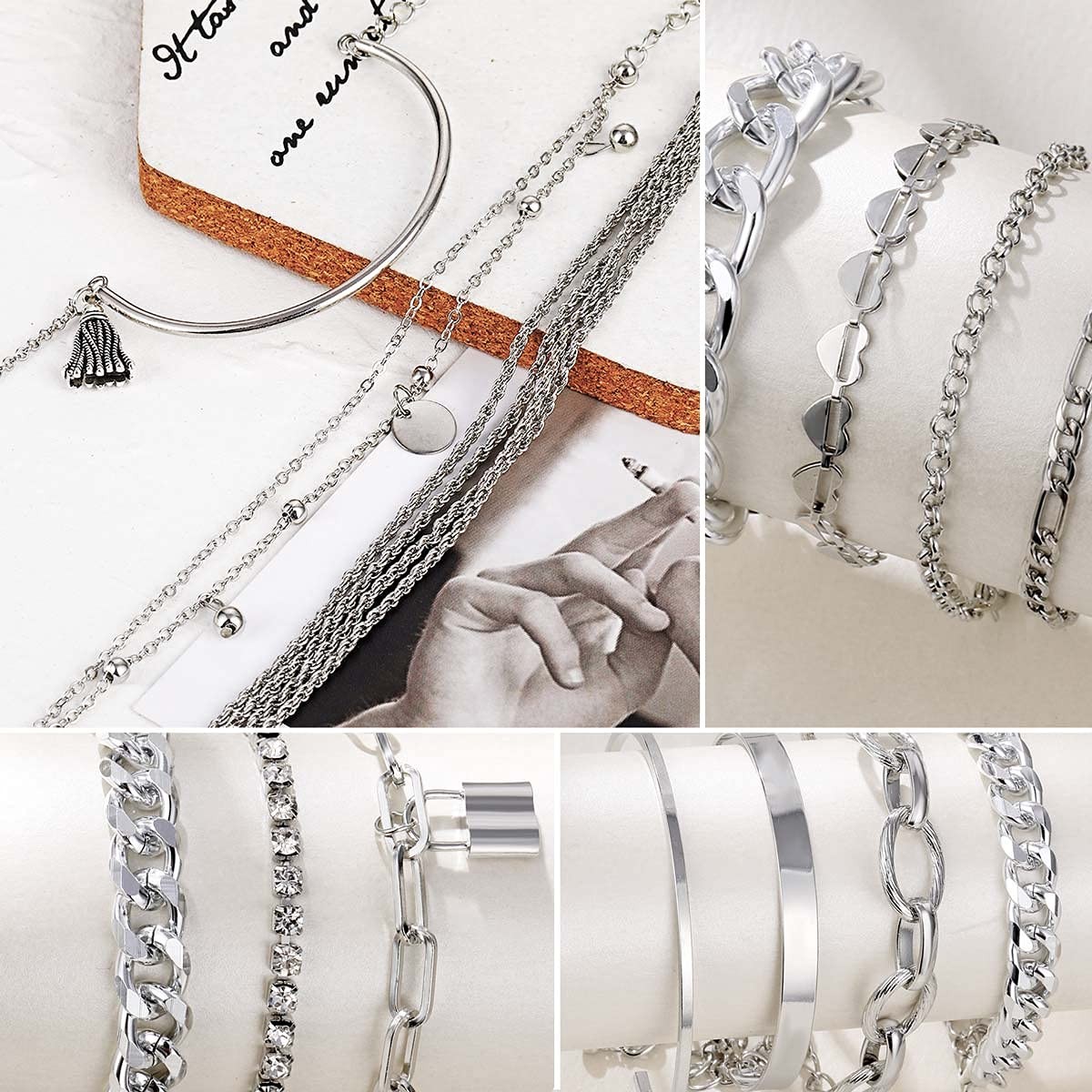 17IF 18 Pcs (6 Pack) Silver Bracelets Set for Women Boho Large,