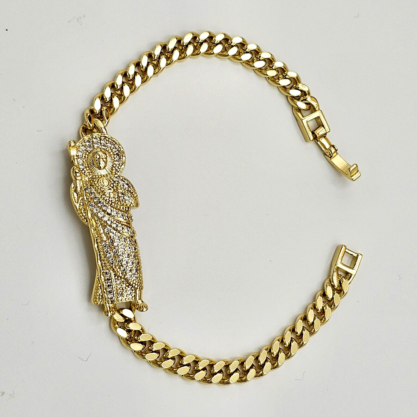 14K Gold Plated Saint Jude Bracelet. Pulsera San Judas Oro Laminado. 7.5 in -6mm