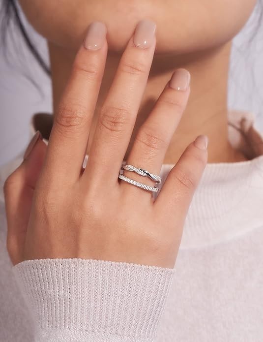 Women Classic Jewelry Ring Exquisite Twisted Ring Engagement Round Eternity Band