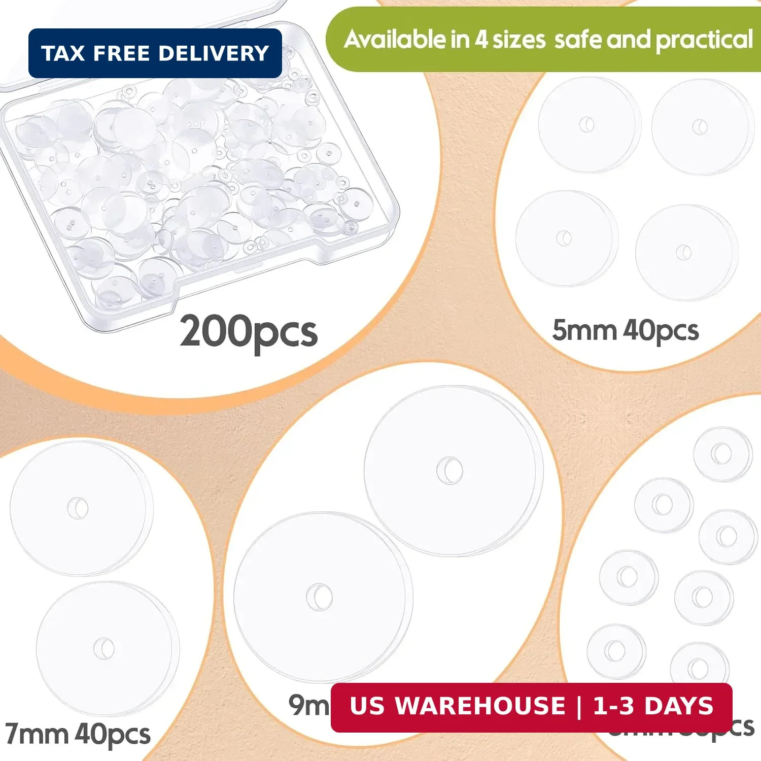 200 Pcs Clear Silicone Flat Disc for Piercing Bump, 4 Sizes 3/5/7/9 mm | Clear S