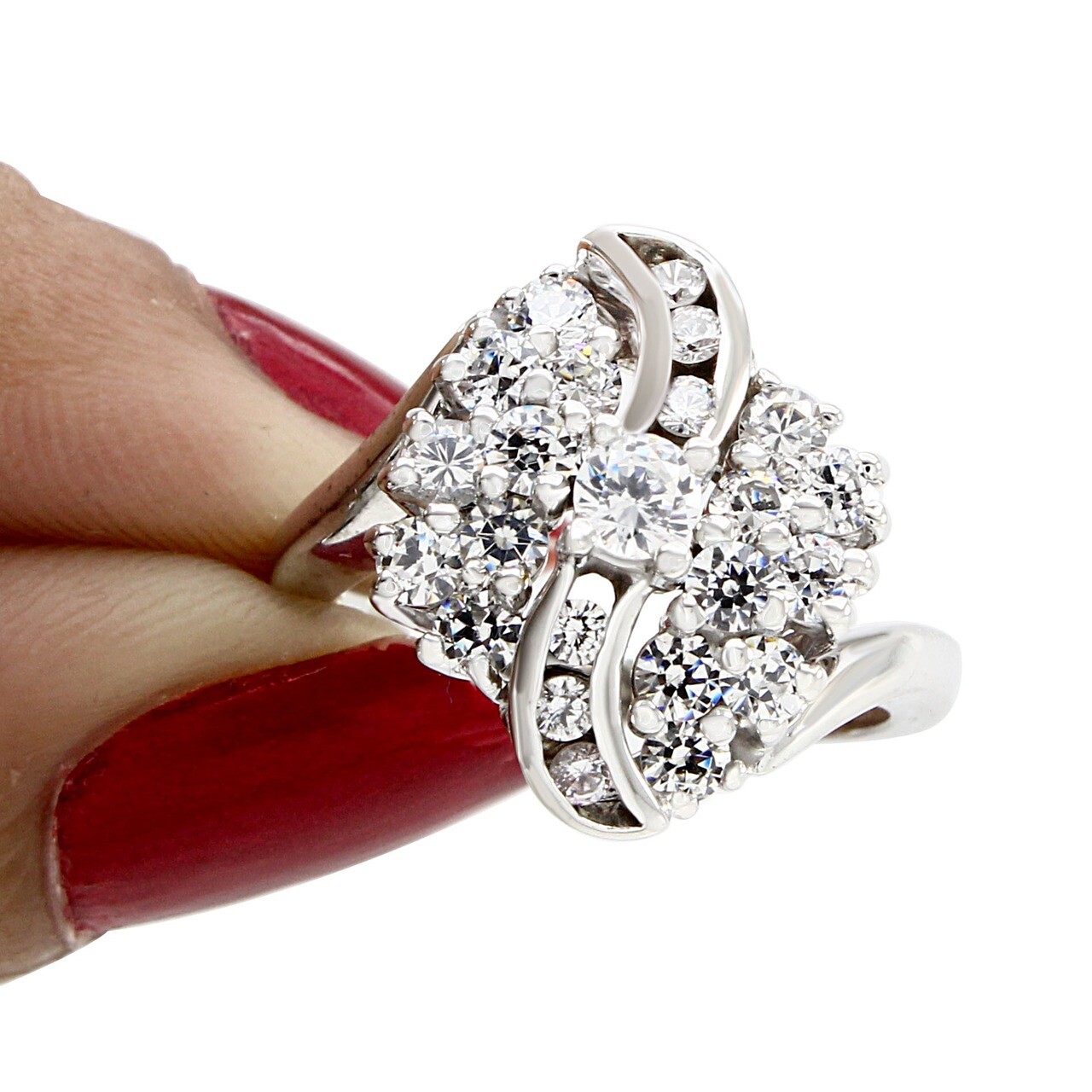 Round 14K White Gold Plated Cluster Ring
