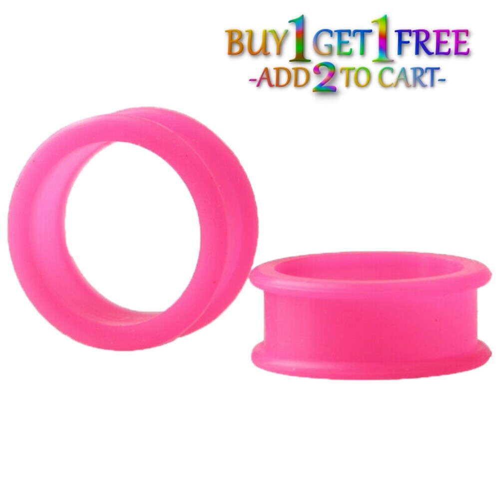 Pair 12g-50mm PINK SILICONE FLAT FLARE TUNNELS Double Gauges Thin Flesh 3006