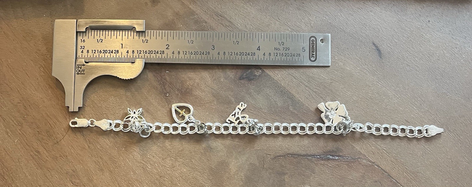 Sterling Silver PGDA Double Band Bracelet With Silver Charms 8”