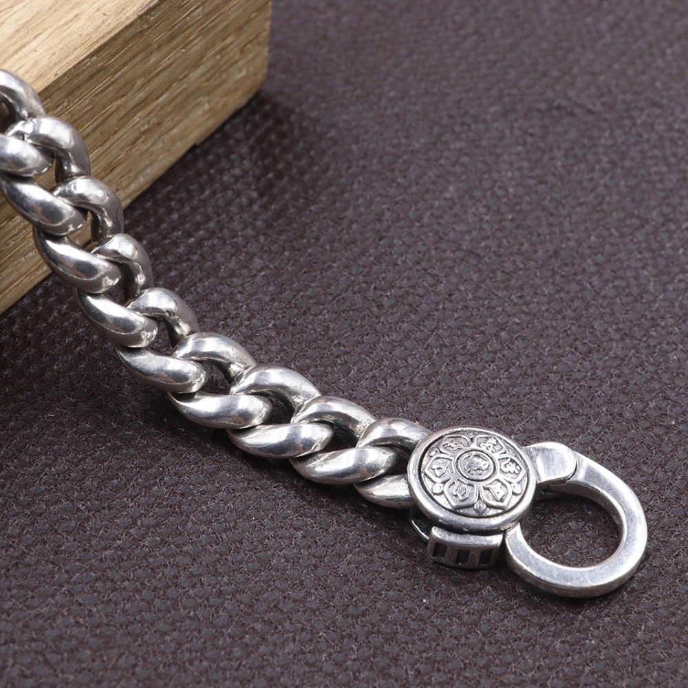 Pure 925 Sterling Silver Chain 9mm Cuban Curb Link Bracelet 34-35g 7.5inch