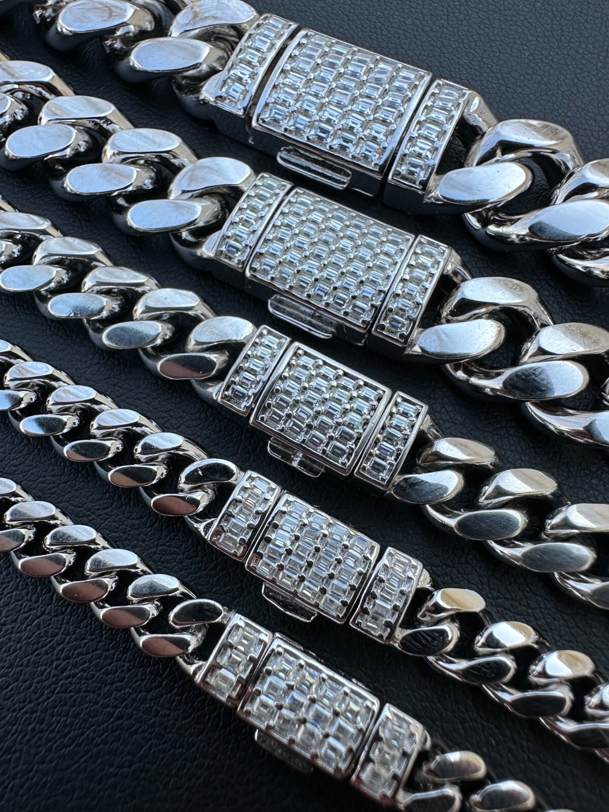 Real Miami Cuban Chain Necklace 925 Silver Baguette MOISSANITE Clasp Pass Tester