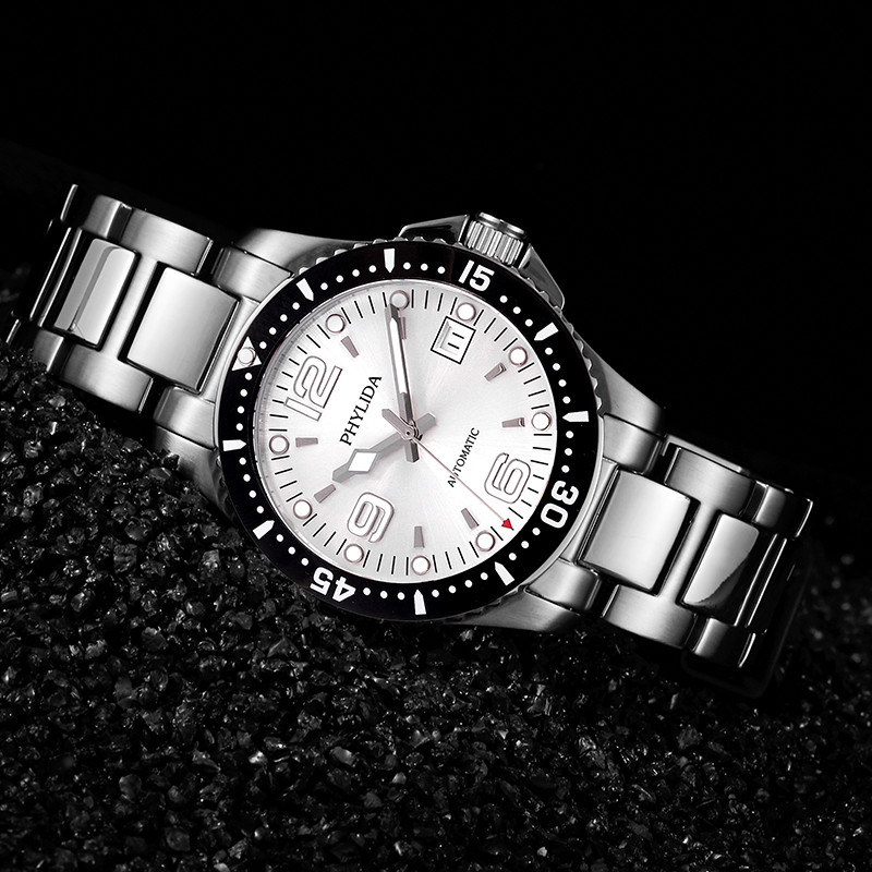 40mm Diver Watch with Miyota Automatic Classic Luxury, Lumed Silver Sterile Dial