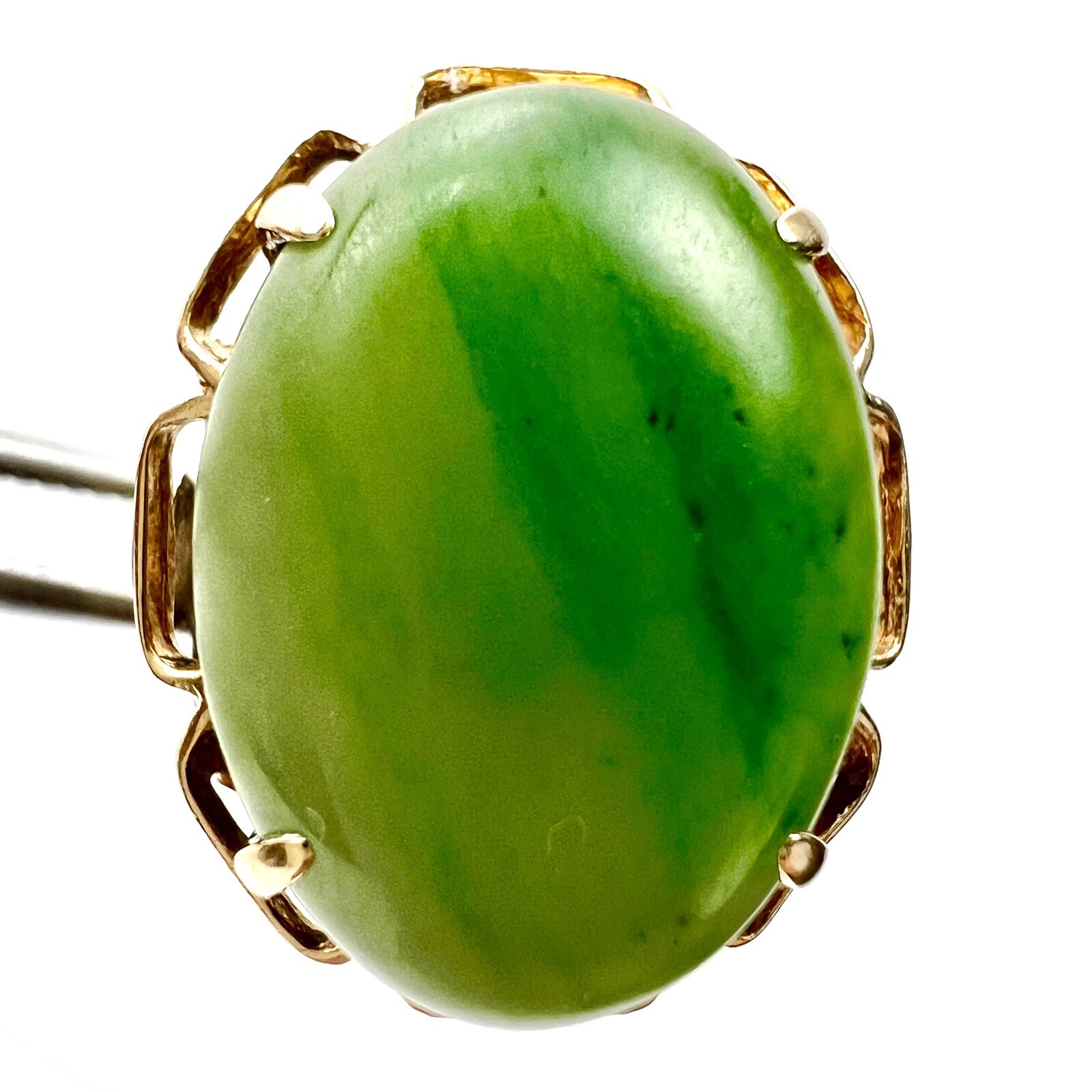 Vintage 14k Solid Yellow Gold Nephrite Jade Ring Sz 7.25 4.82g