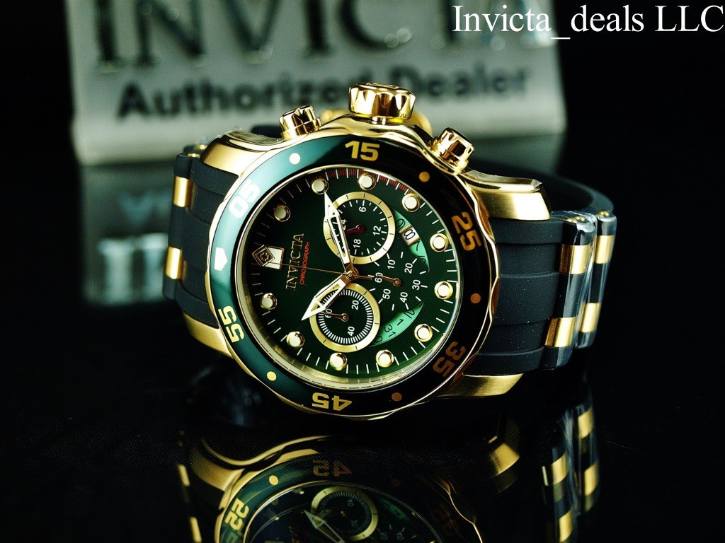 Invicta Men’s 48mm PRO DIVER SCUBA Chronograph GREEN Dial Gold Tone SS Watch
