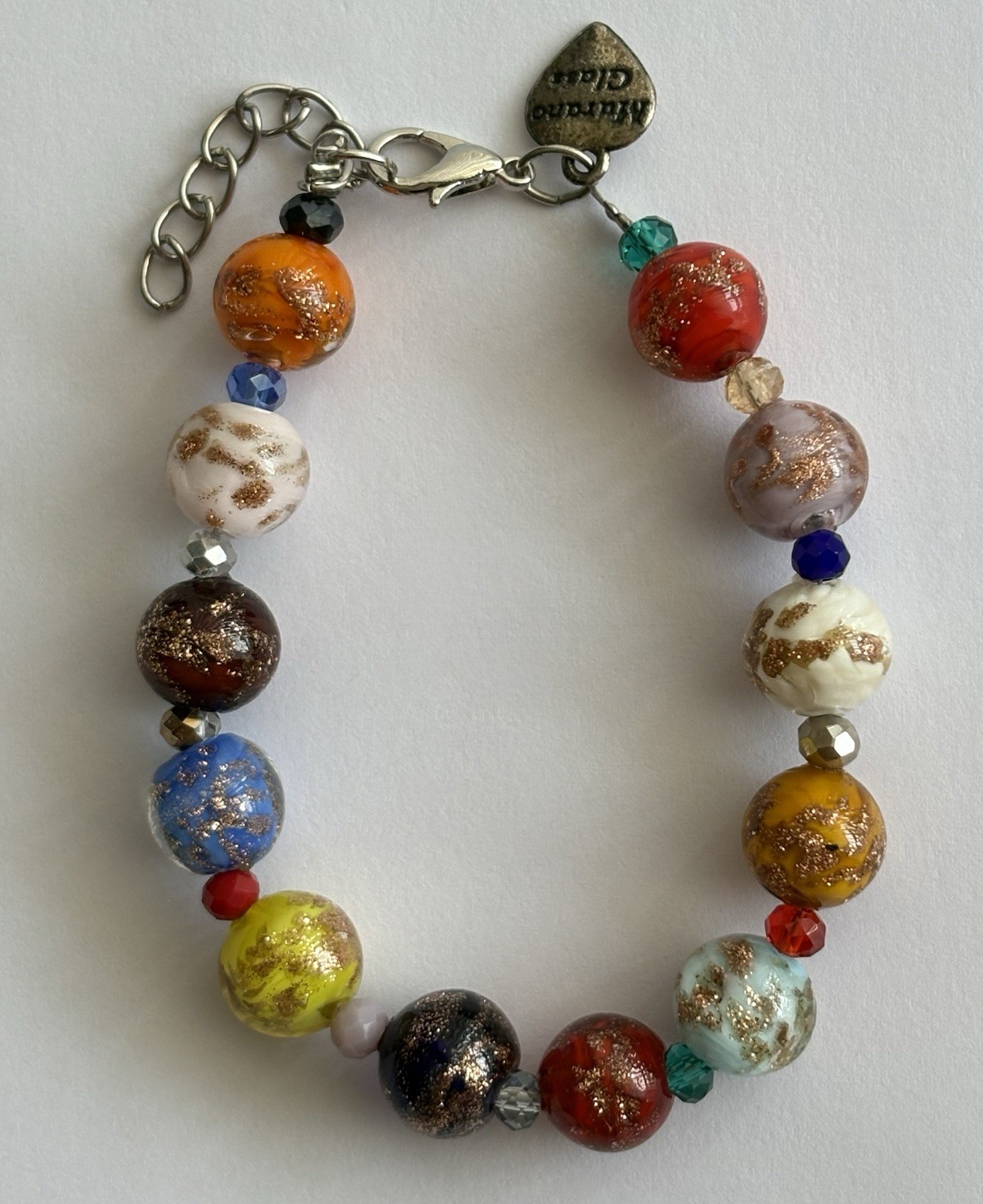 Vintage Murano Glass Bead Bracelet 7”- 8.25in Adjustable Multi Color Glass Beads