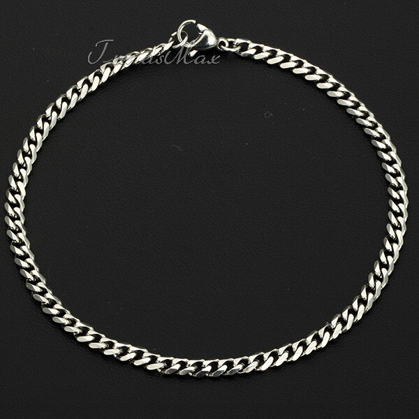 3MM 9″ Curb Cuban Link Anklet Bracelet Silver Stainless Steel Chain for Unisex