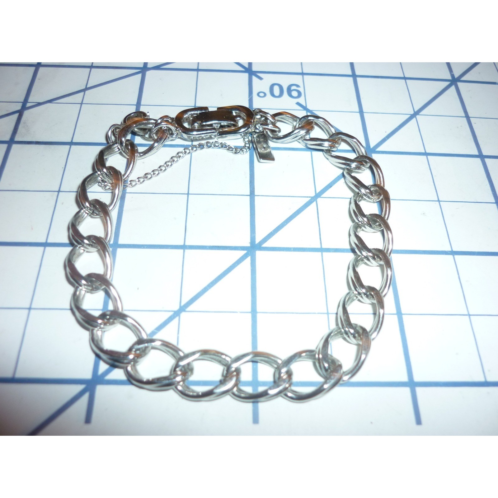 Monet Silver Tone Curb Link Bracelet with Safety Chain 7.5 Inch Vintage