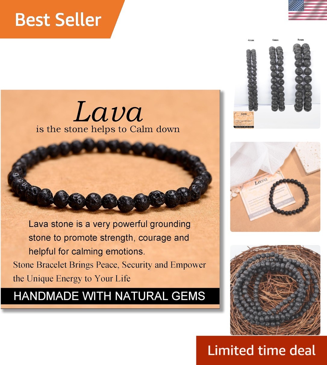 Unisex 4mm Black Lava Stone Stretch Bracelet – Perfect Gift for Any Occasion